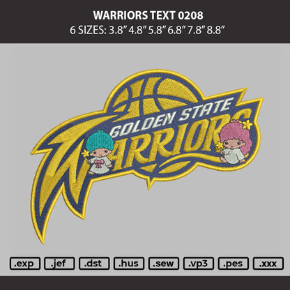 Warriors Text 0208 Embroidery Machine Design File 6 sizes