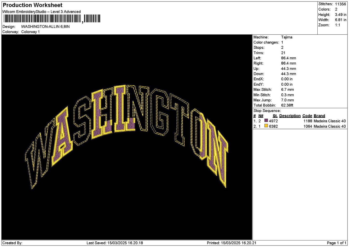 Washingtontext Embroidery File 6 sizes
