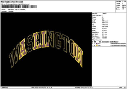 Washingtontext Embroidery File 6 sizes