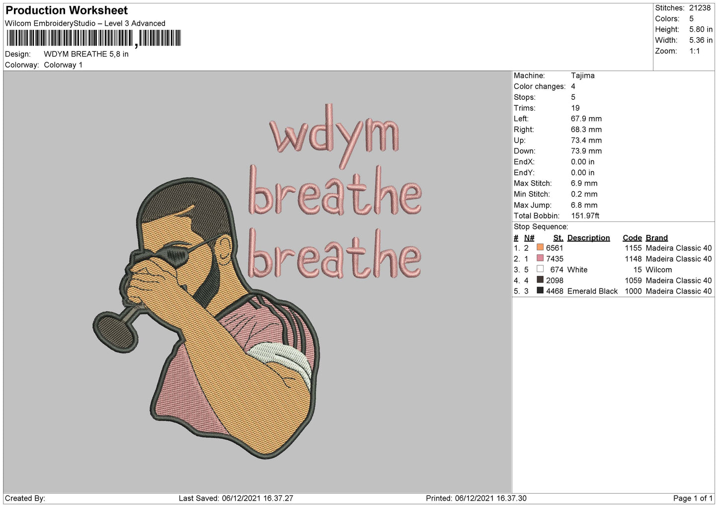WDYM Breathe Embroidery File 4 size