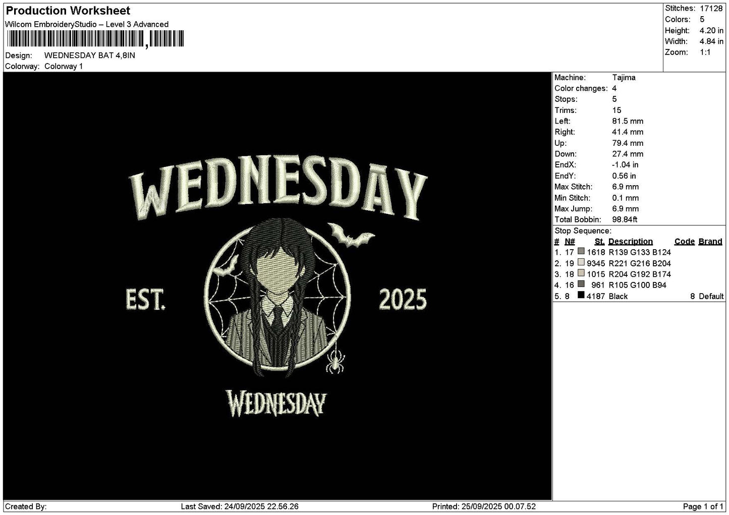 Wednesdaytext 2509 Embroidery File 6 sizes