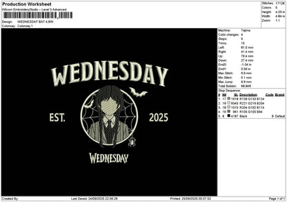 Wednesdaytext 2509 Embroidery File 6 sizes