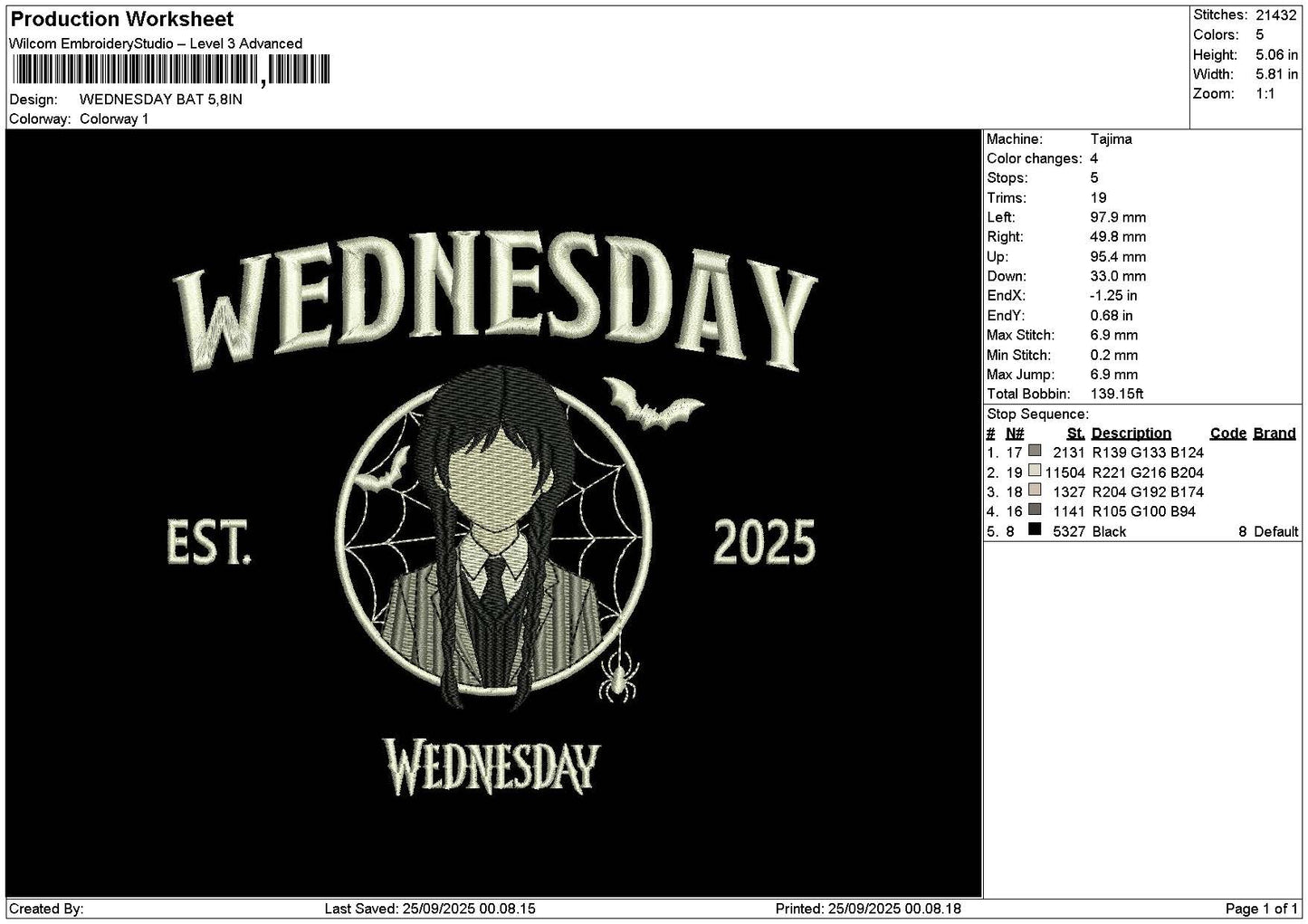 Wednesdaytext 2509 Embroidery File 6 sizes