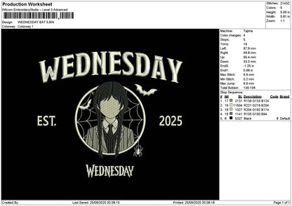 Wednesdaytext 2509 Embroidery File 6 sizes