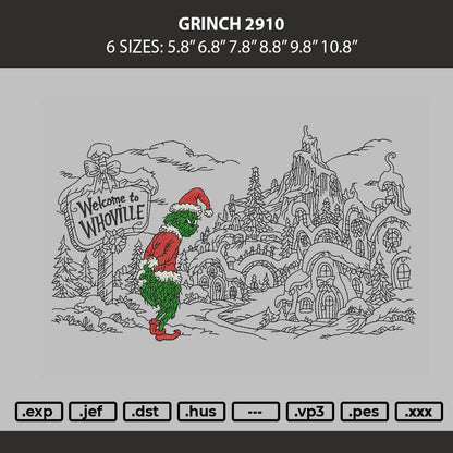 Grinch 2910 Embroidery Machine Design File 6 sizes