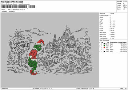 Grinch 2910 Embroidery Machine Design File 6 sizes