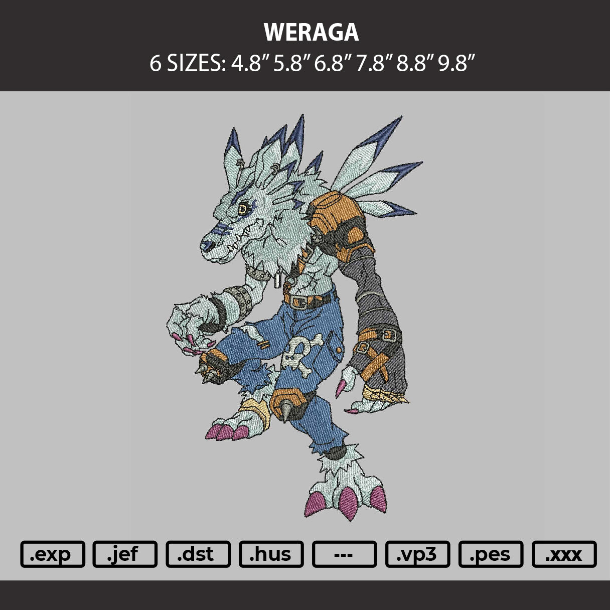 Weraga Text Embroidery Machine Design File 6 sizes