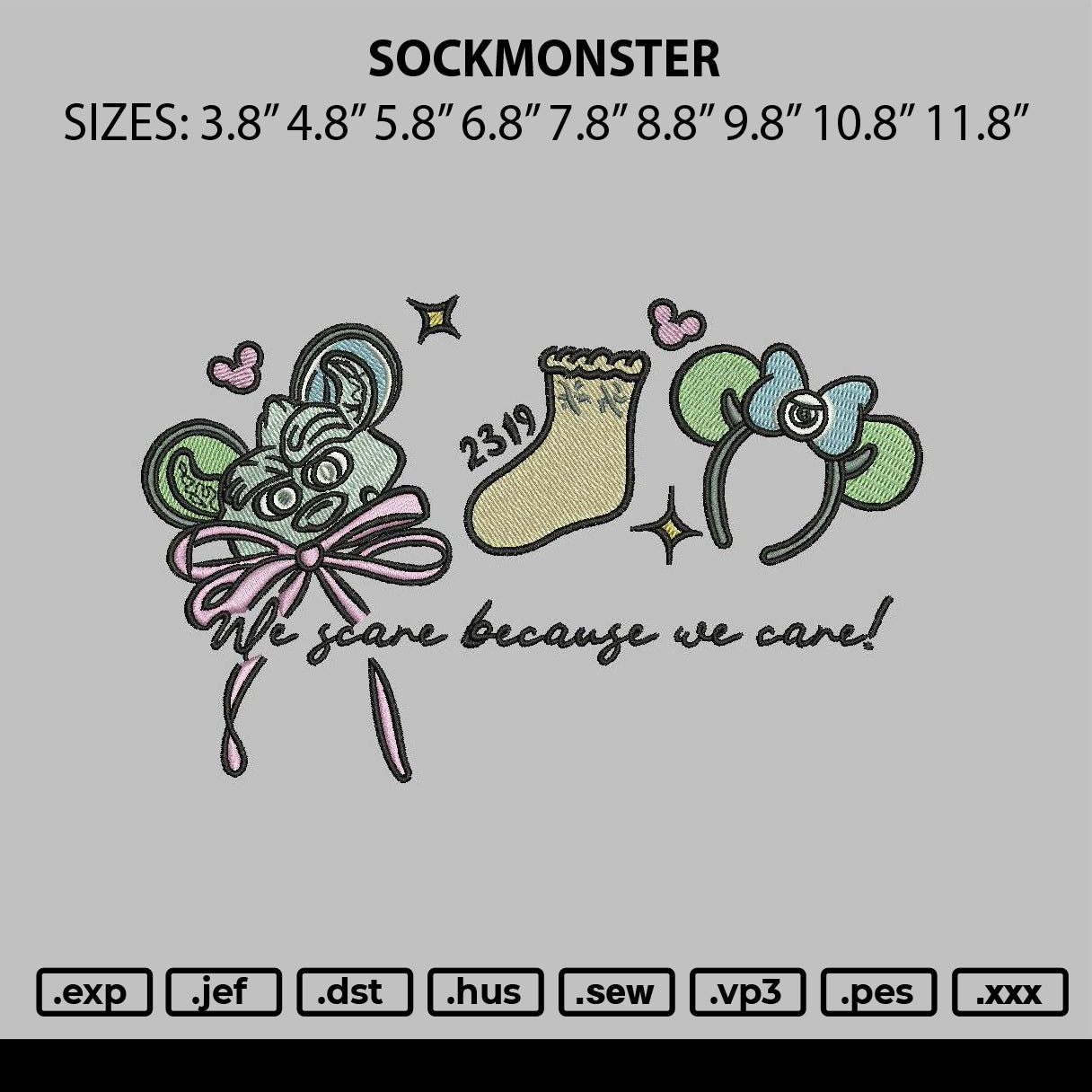 Sockmonster Embroidery File 6 sizes