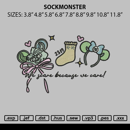 Sockmonster Embroidery File 6 sizes
