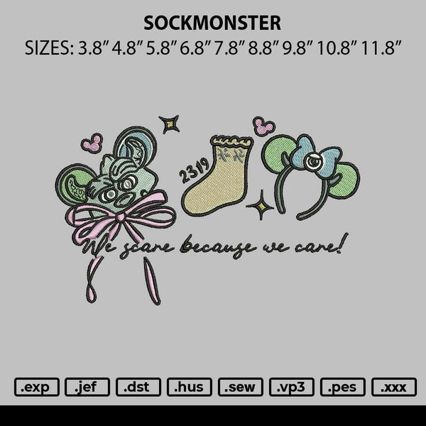Sockmonster Embroidery File 6 sizes