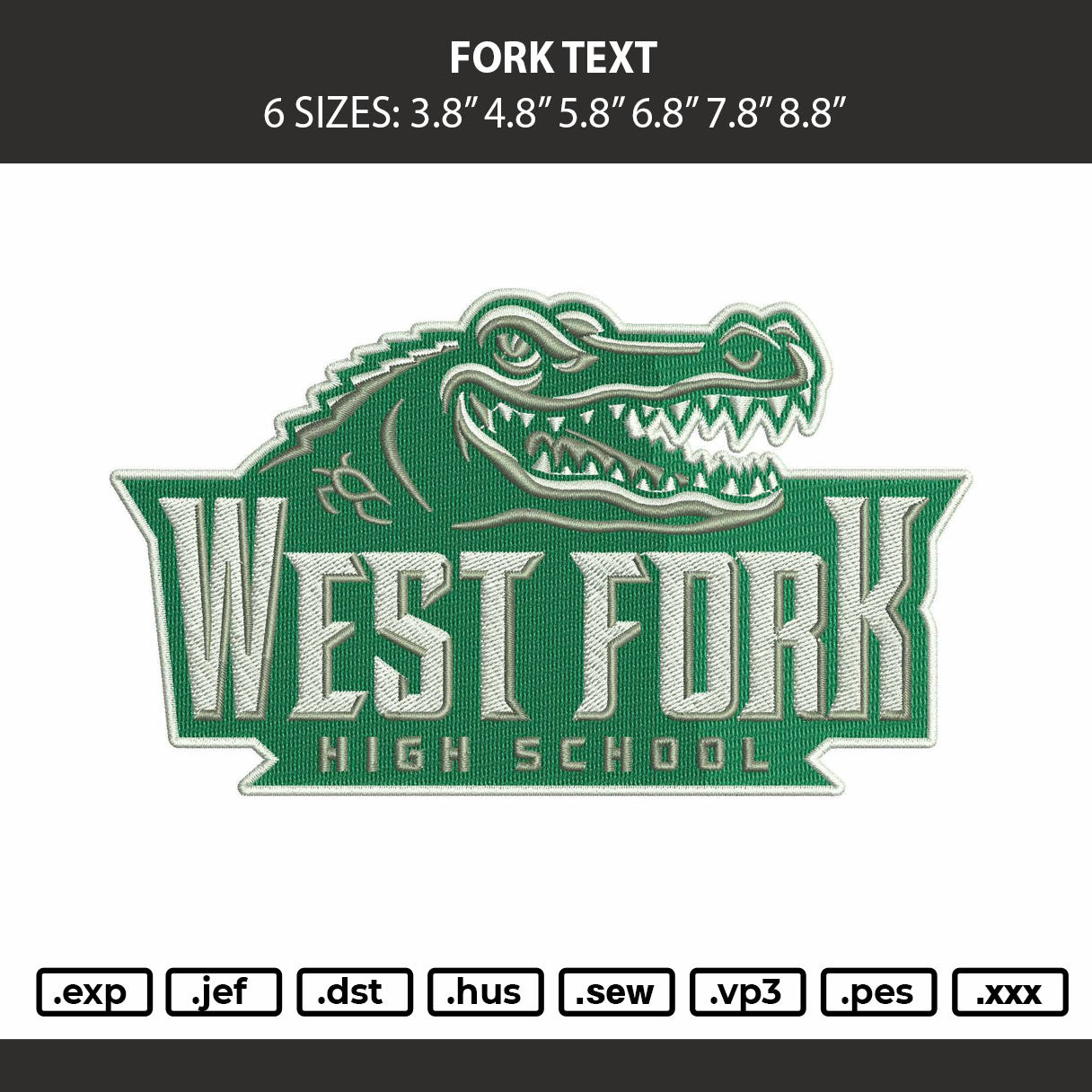 Fork Text Embroidery Machine Design File 6 sizes