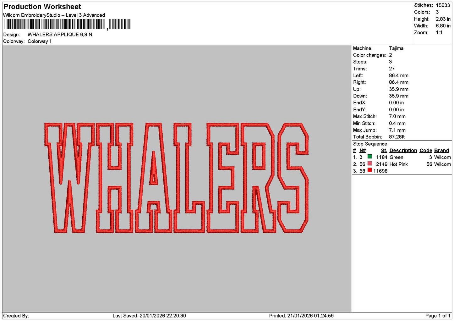 Whalerstext App Embroidery File 6 sizes