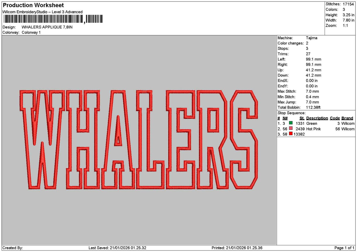 Whalerstext App Embroidery File 6 sizes