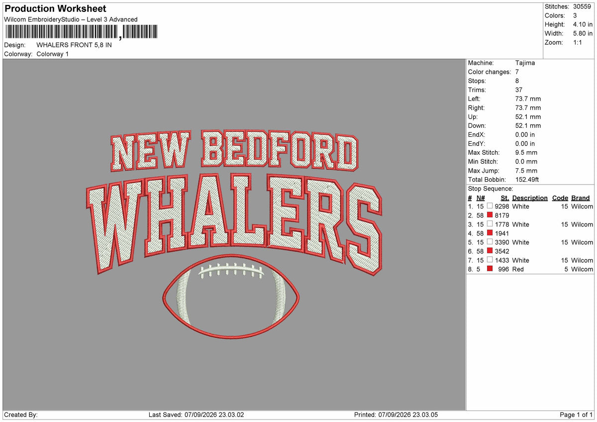 Whalers Front Embroidery Machine Design File 6 sizes