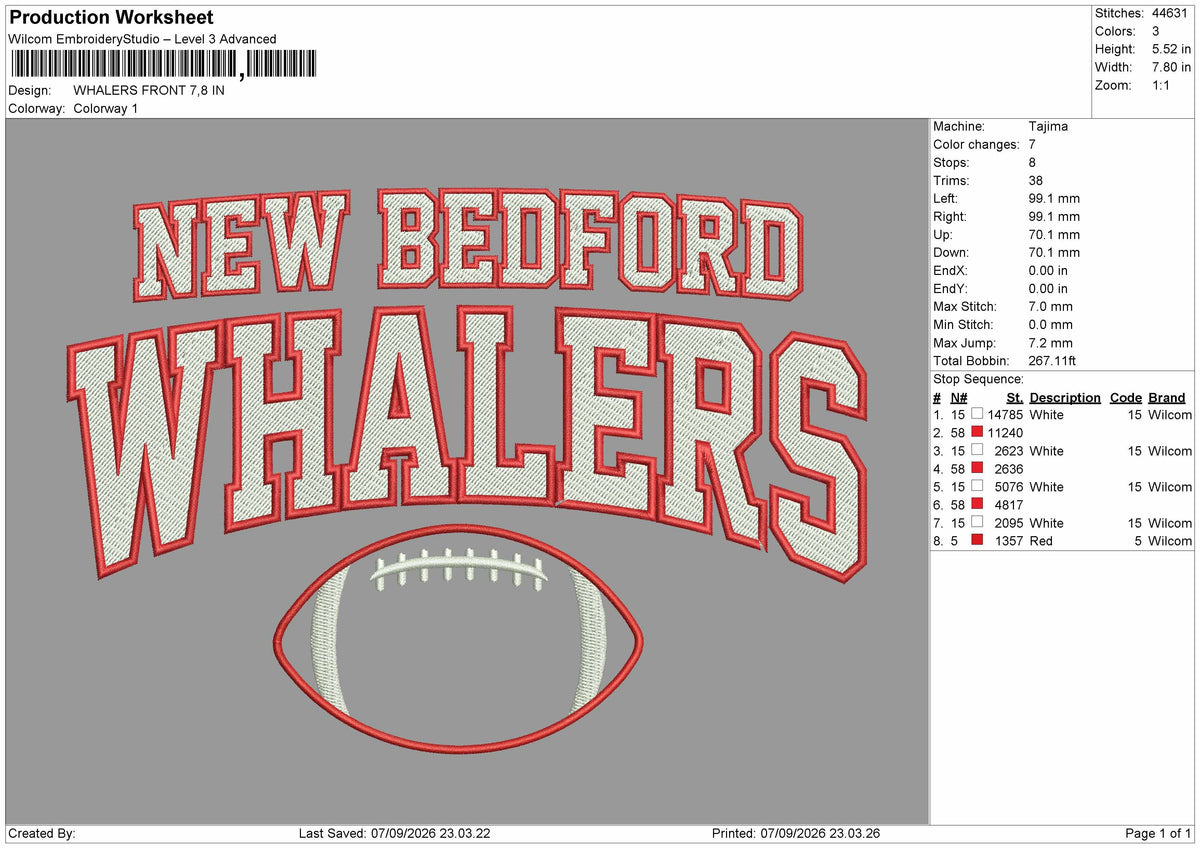 Whalers Front Embroidery Machine Design File 6 sizes