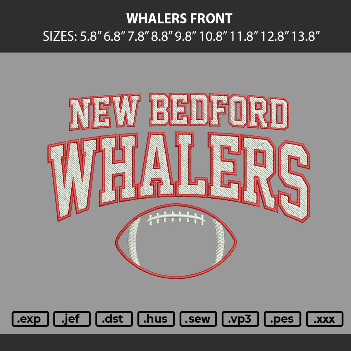 Whalers Front Embroidery Machine Design File 6 sizes