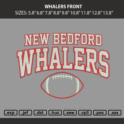 Whalers Front Embroidery Machine Design File 6 sizes
