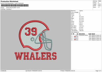 Whalers Text 0709 Embroidery Machine Design File 6 sizes