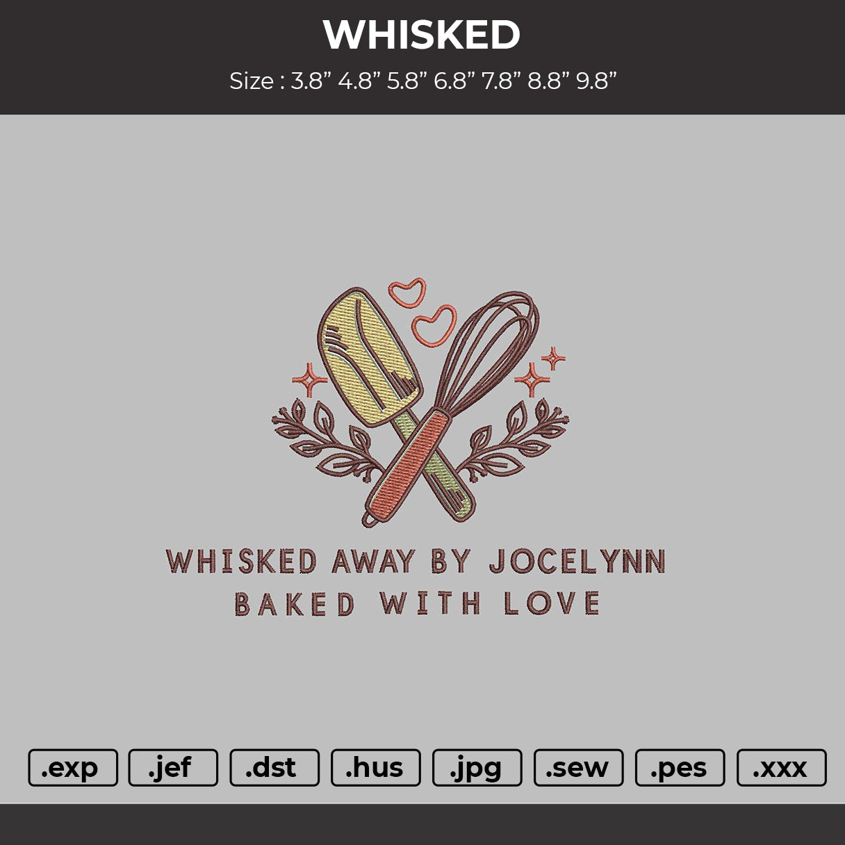 WHISKED Embroidery File 6 sizes