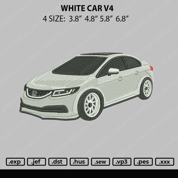 White Car V4 Embroidery File 4 size