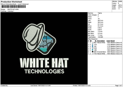 White Hat Embroidery File 6 sizes