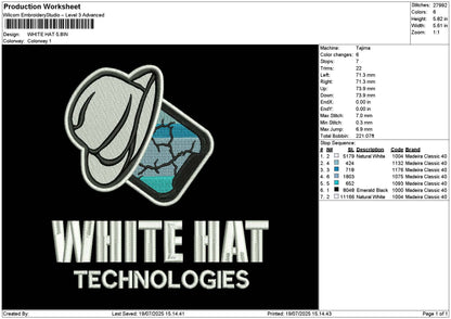White Hat Embroidery File 6 sizes