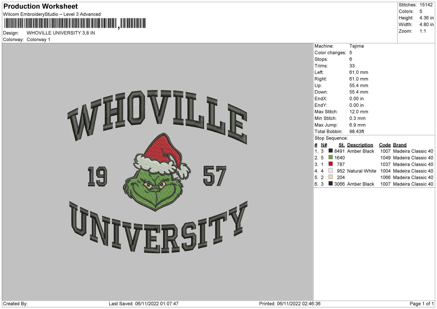 Whoville University Embroidery File 6 sizes