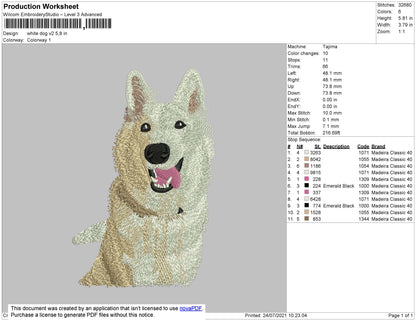 White Dog V2 Embroidery File 4 size