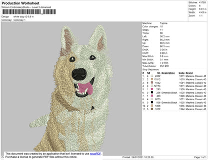 White Dog V2 Embroidery File 4 size