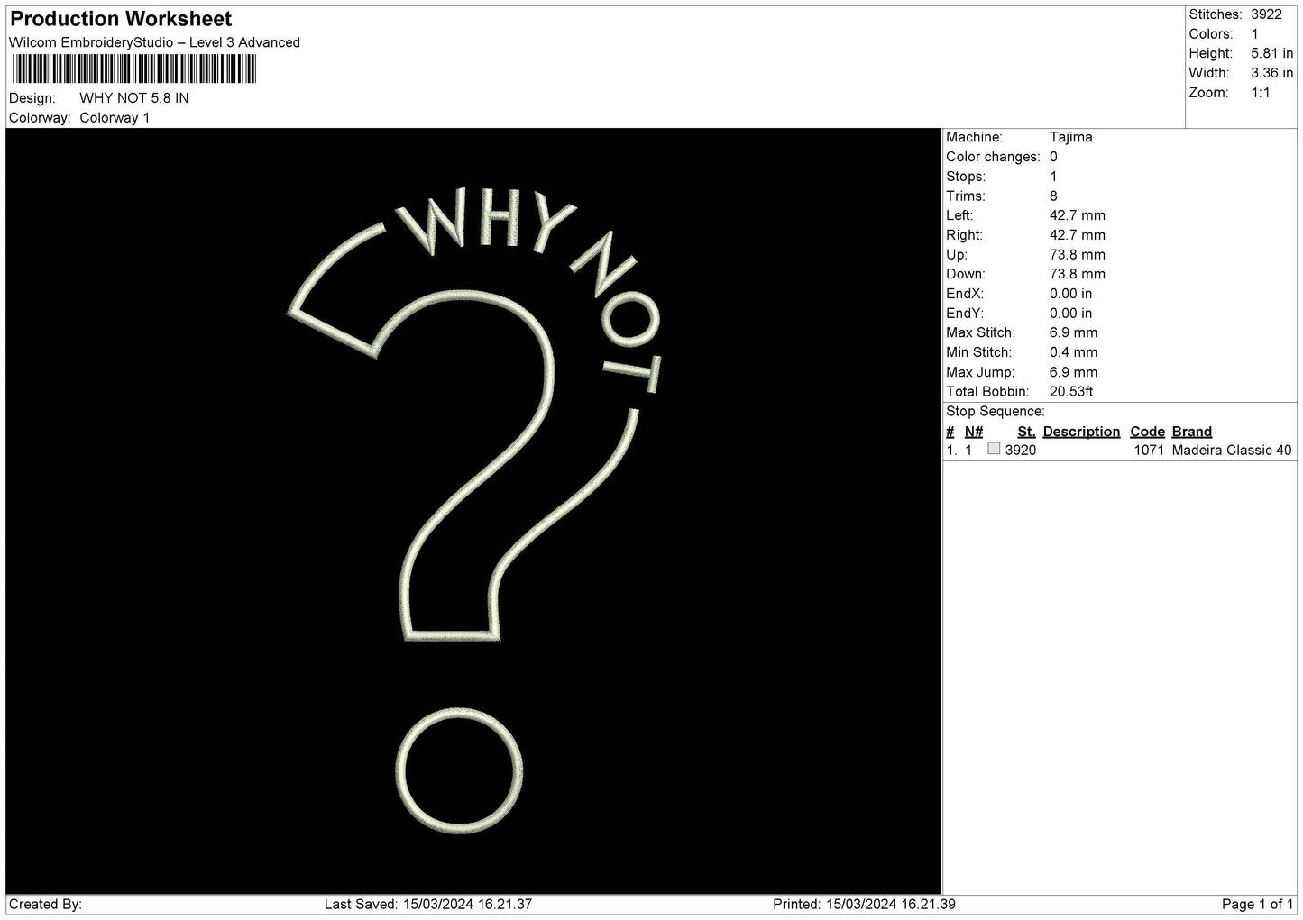 Why Not Embroidery File 6 sizes