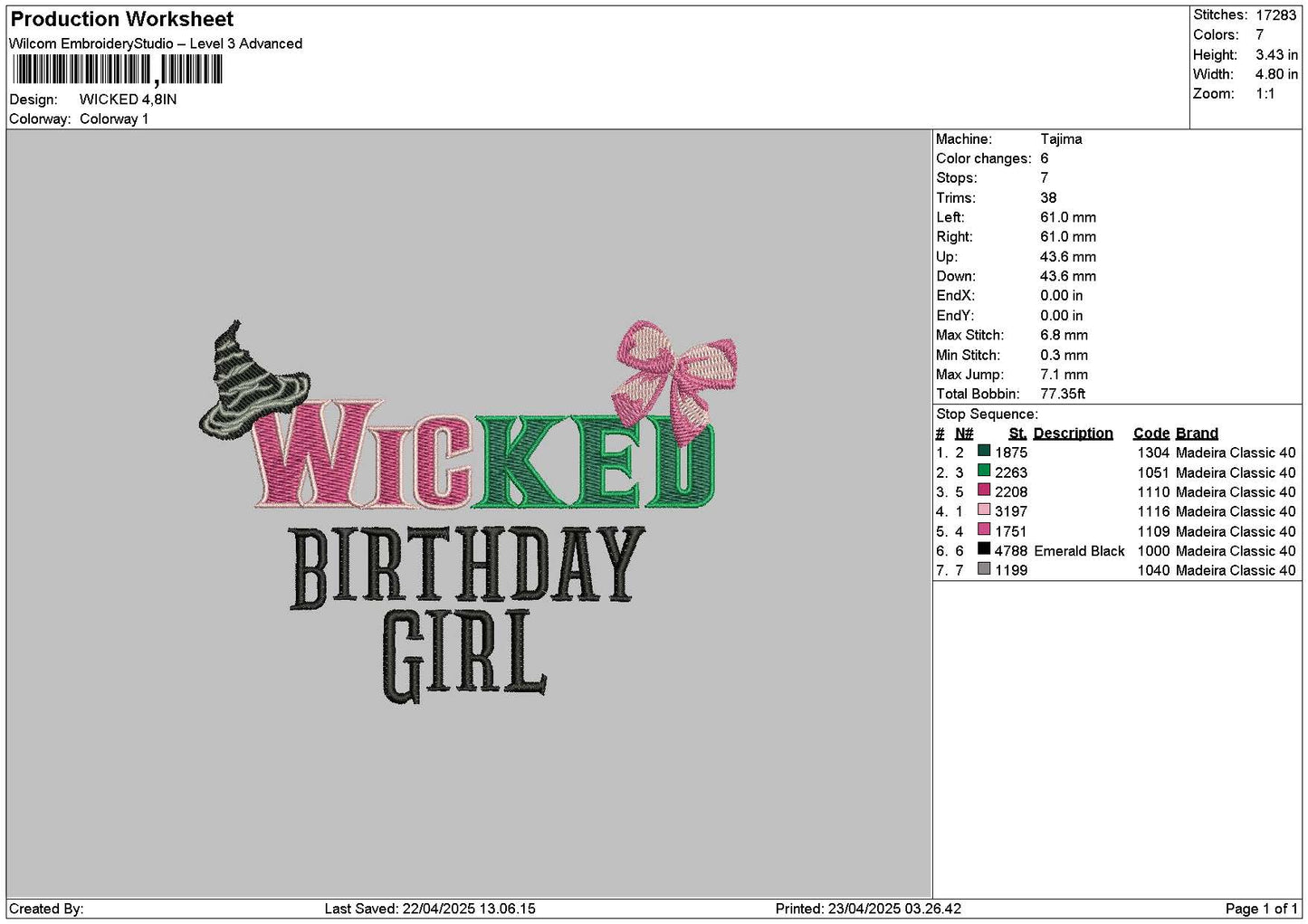 Wickedtext 2304 Embroidery File 6 sizes