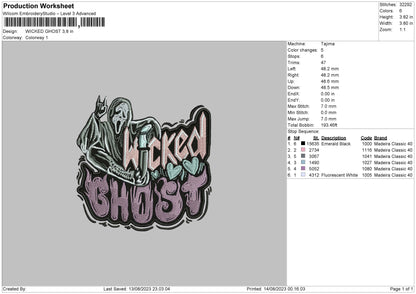 Wicked Ghost V02 Embroidery File 6 sizes