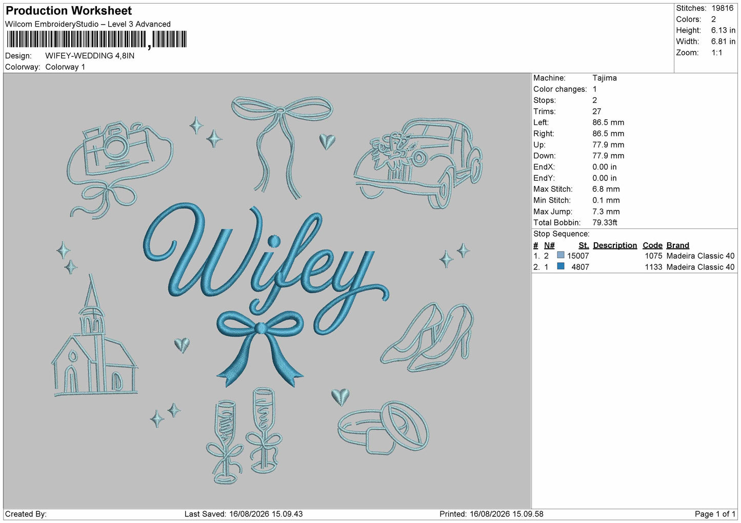 Wifey Text 1608 Embroidey Machine Design File 6 sizes