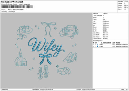 Wifey Text 1608 Embroidey Machine Design File 6 sizes