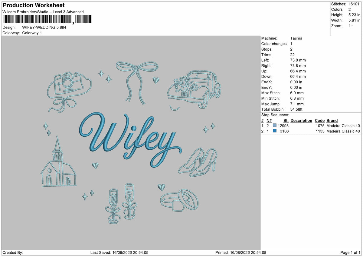 Wifey Text 1608 Embroidey Machine Design File 6 sizes