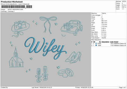 Wifey Text 1608 Embroidey Machine Design File 6 sizes