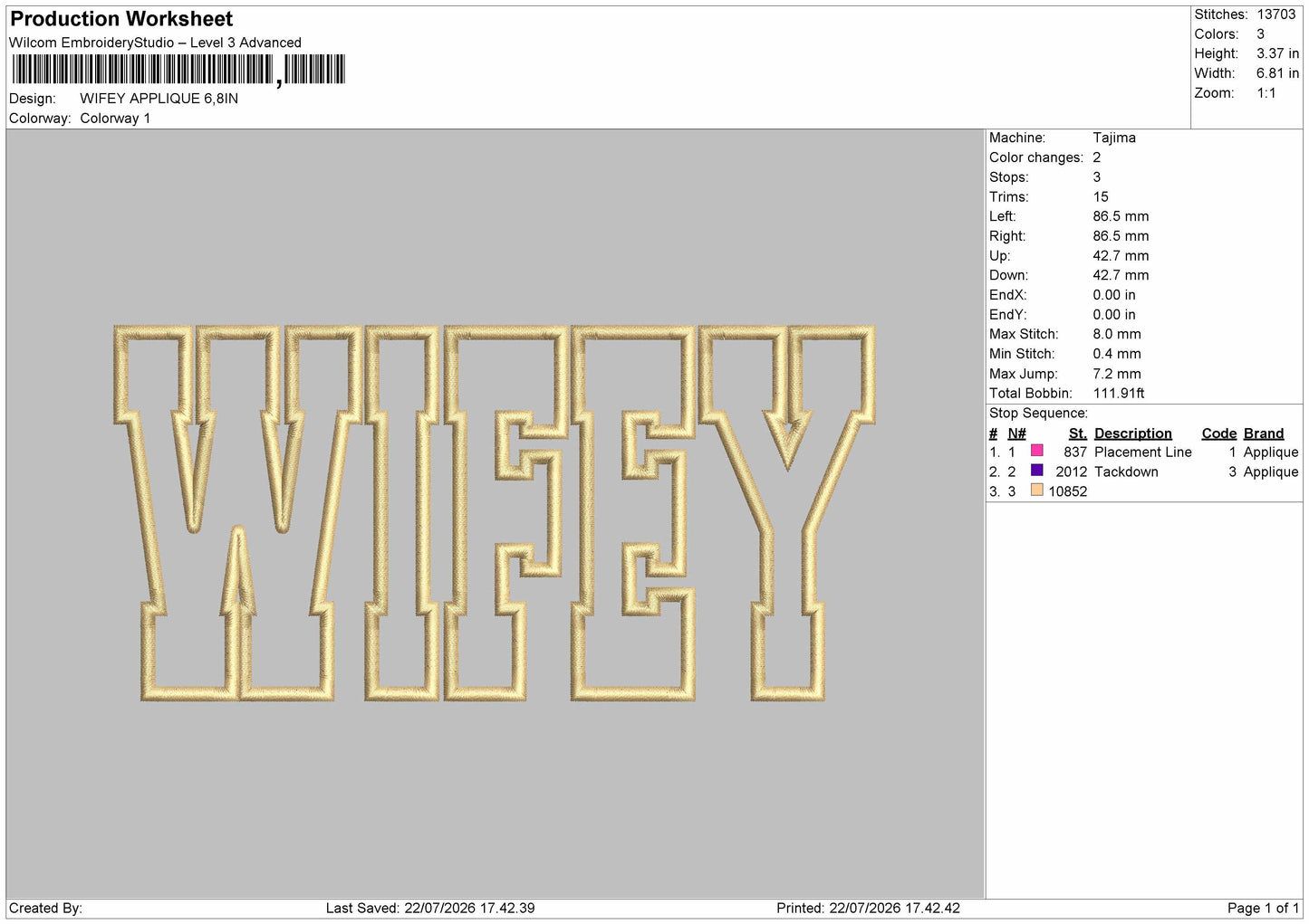 Wifey text Applique 2207 Embroidery Machine Design File 6 sizes