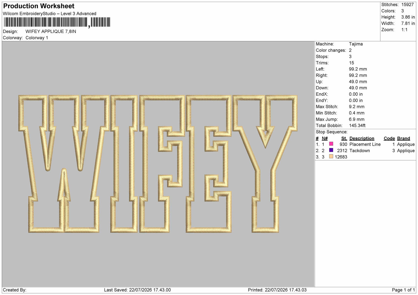 Wifey text Applique 2207 Embroidery Machine Design File 6 sizes