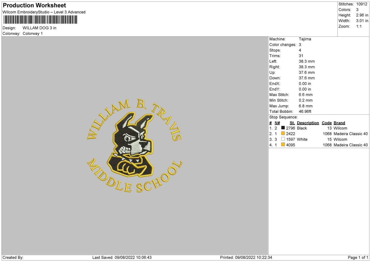 William Embroidery File 4 sizes