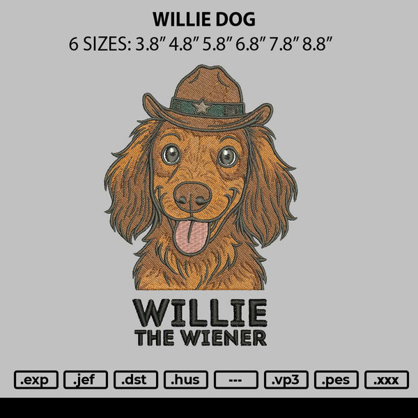 Willie Dog Embroidery File 6 sizes