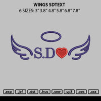 Wings Sdtext Embroidery File 6 sizes