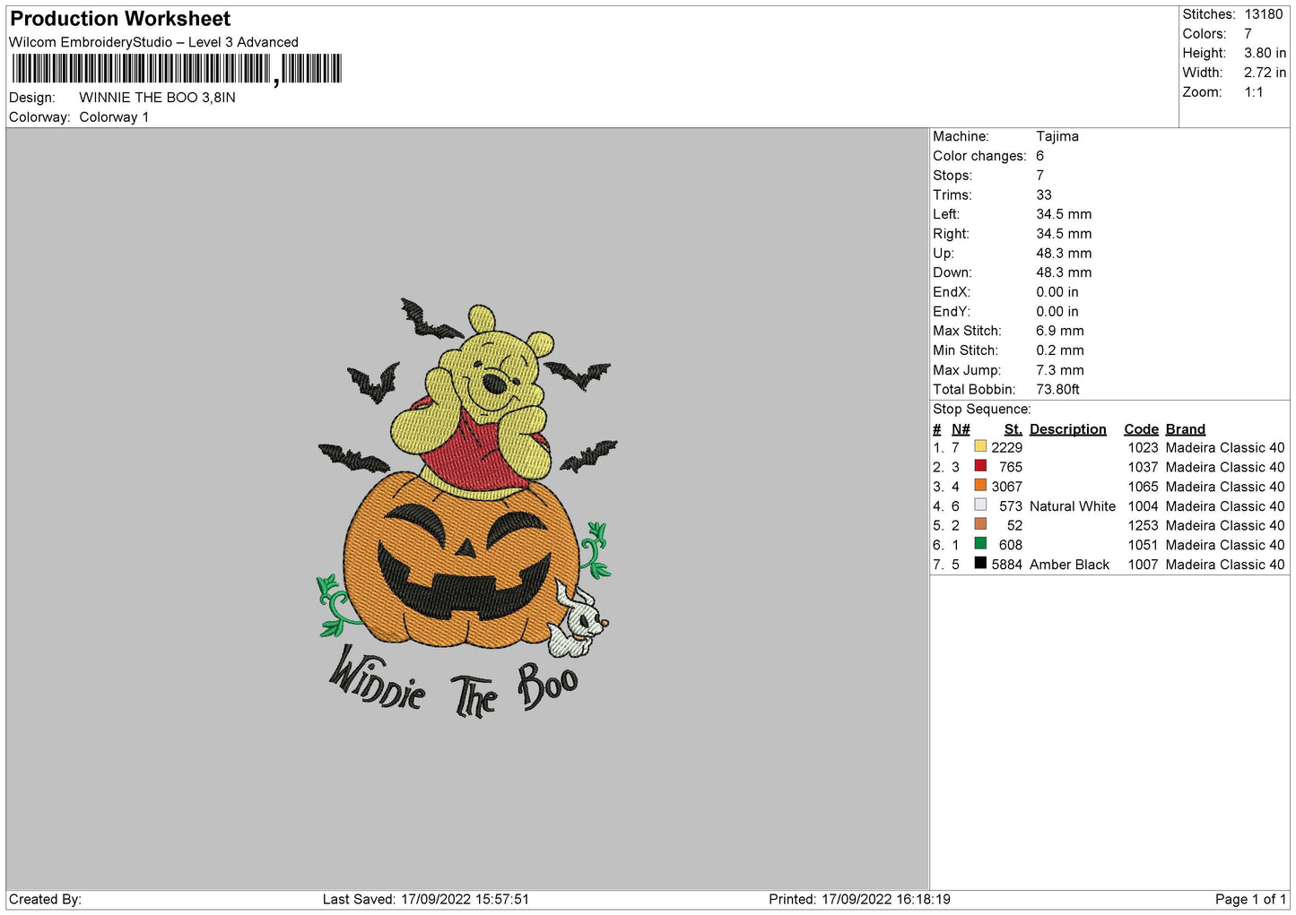 Winnie he Boo Embroidery File 5 sizes