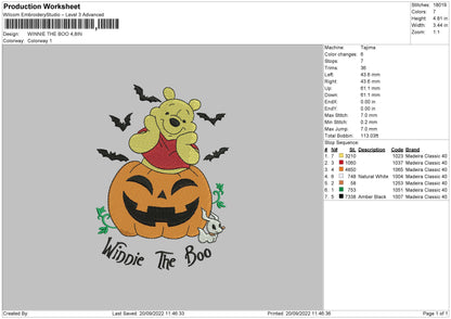 Winnie The Boo Embroidery File 5 sizes