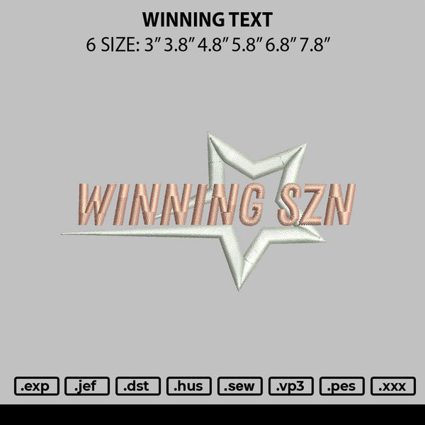 Winning Text Embroidery File 6 sizes