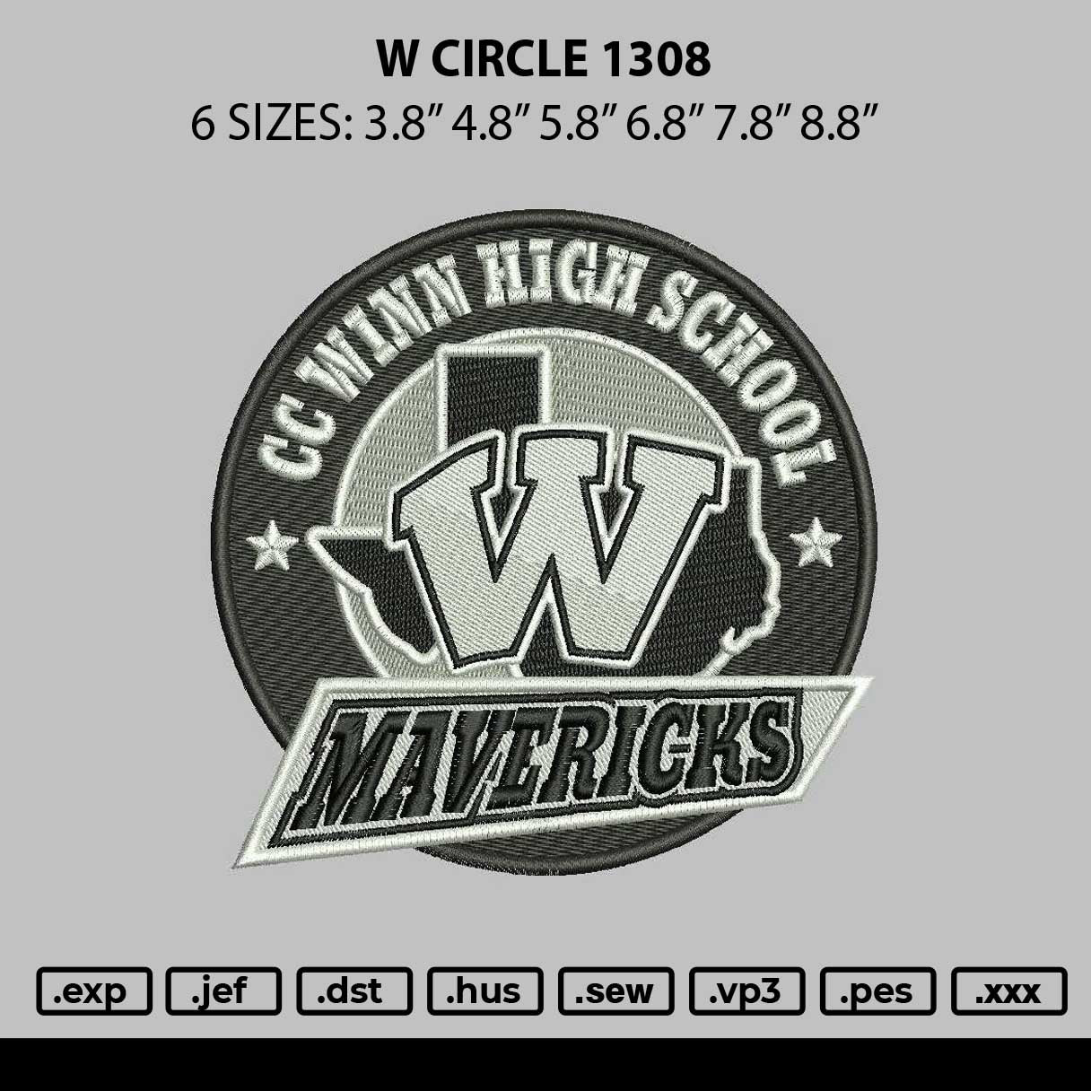 W Circle 1308 Embroidery File 6 sizes