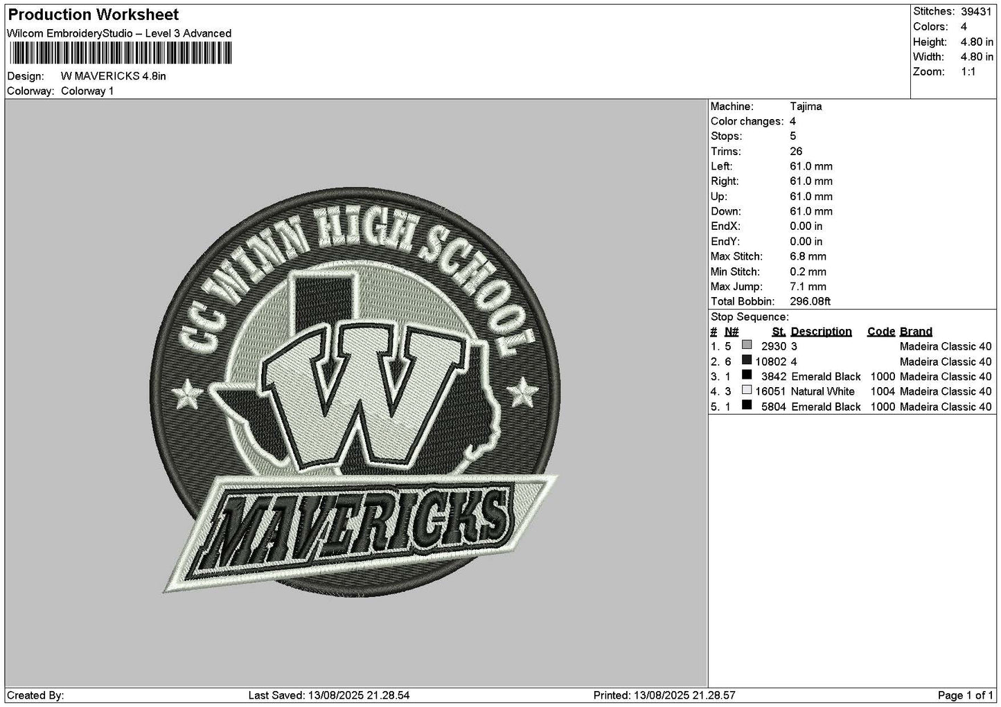 W Circle 1308 Embroidery File 6 sizes