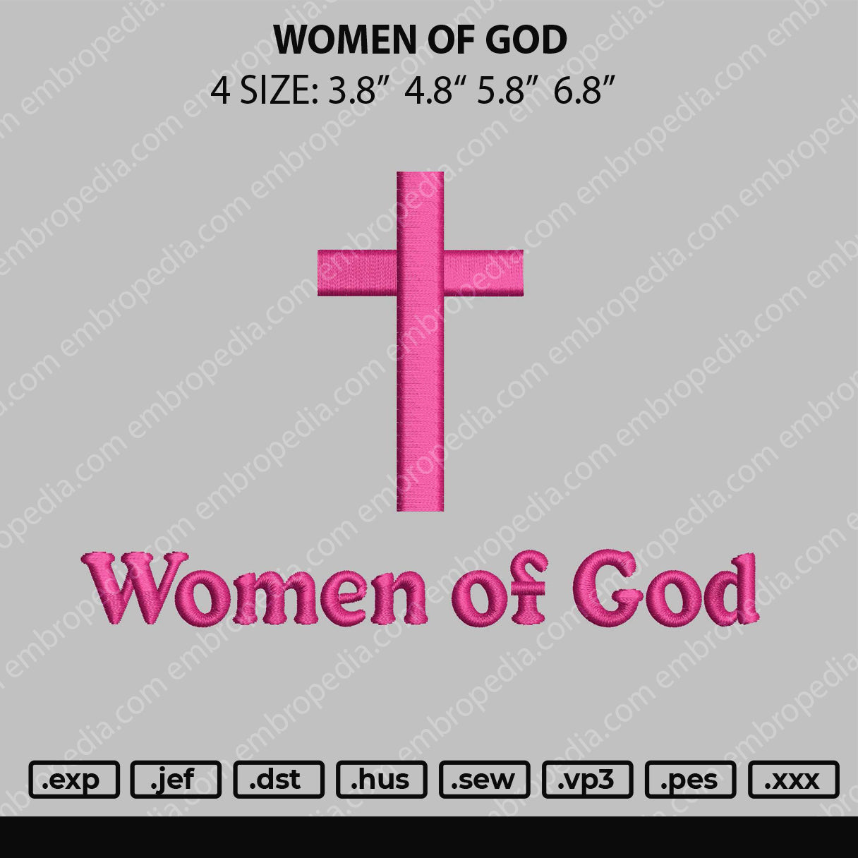 Women Of God Text Embroidery File 4 size