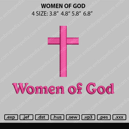 Women Of God Text Embroidery File 4 size