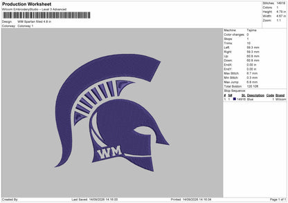 Spartan Filled Embroidery Machine Design File 6 sizes