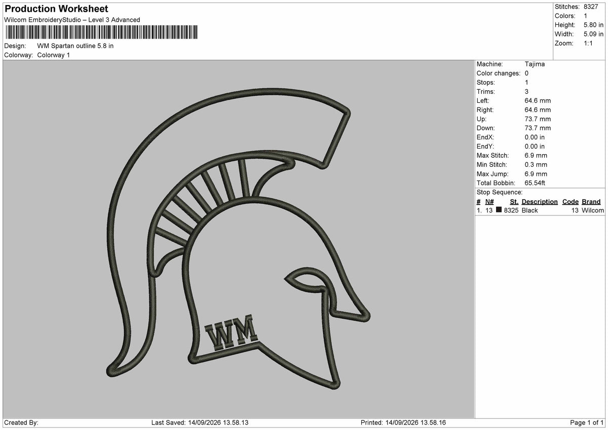 Spartan Outline Embroidery Machine Design File 6 sizes